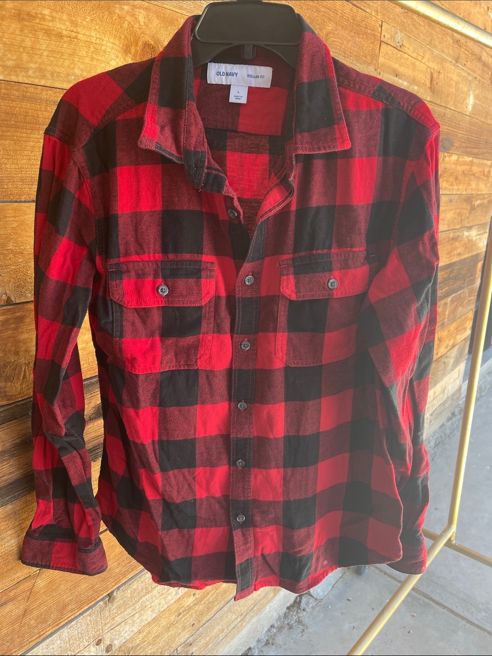 Old Navy Relaxed Fit Flannel Red Shirt, Mens Size L